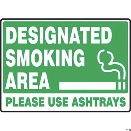 Accuform Designated Smoking Area - Please Use Ashtrays, Aluminum, 10 in x 14 in, Mounting Holes MSMK967VA